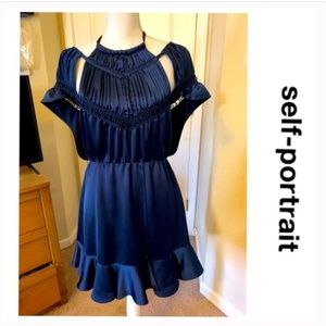 Self Portrait Blue Halterneck Cocktail Dress US4 Small